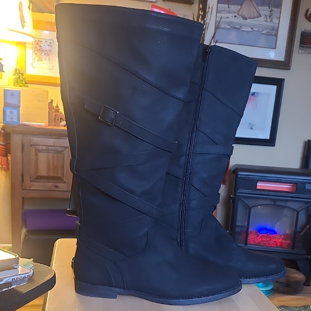 Easy Street Black Over the Knee Boots with Buckle